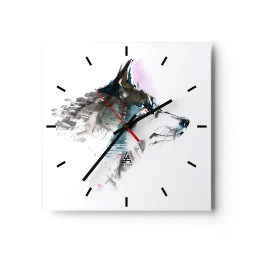 Wanduhr - Glasuhr - Aquarellwolf im minimalistischen Stil - 30x30cm - Vom Teufel sprechen - Moderne Wanddekoration für Wohnzimmer und Schlafzimmer ARTTOR