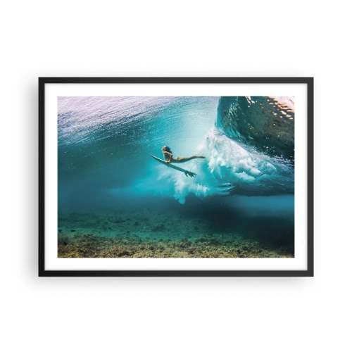 Poster in einem schwarzem Rahmen - Surfer unter einer Welle im blauen Ozeanwasser - 70x50cm - Unterwasserwelt - Moderne Wanddekoration für Wohnzimmer und Schlafzimmer ARTTOR