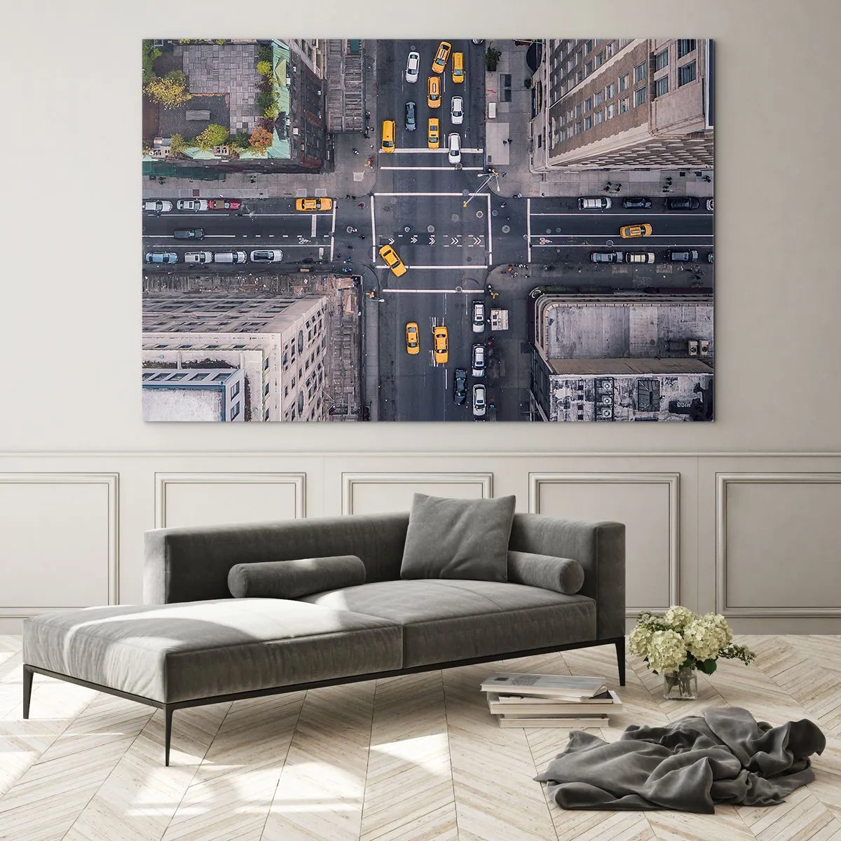 Glasbild - Bild auf glas - Luftaufnahme einer belebten Kreuzung in der Stadt - 70x50cm - Eine einfache Wahl - Moderne Wanddekoration für Wohnzimmer und Schlafzimmer ARTTOR