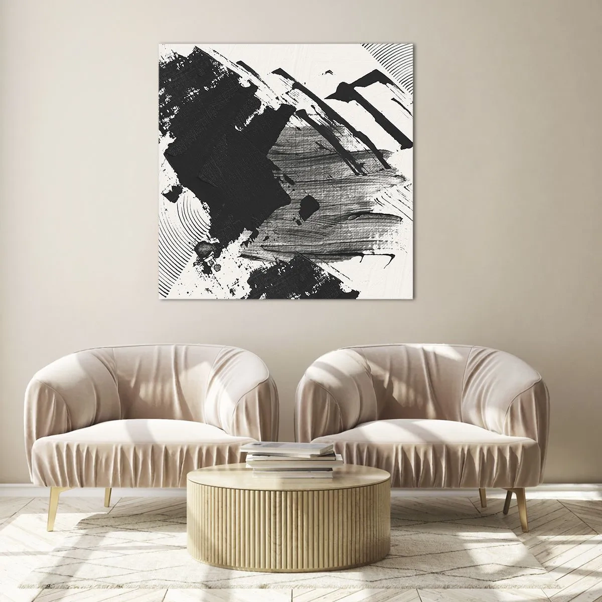 Glasbild - Bild auf glas - Abstraktion – Ausdruck von Schwarz - 60x60 cm