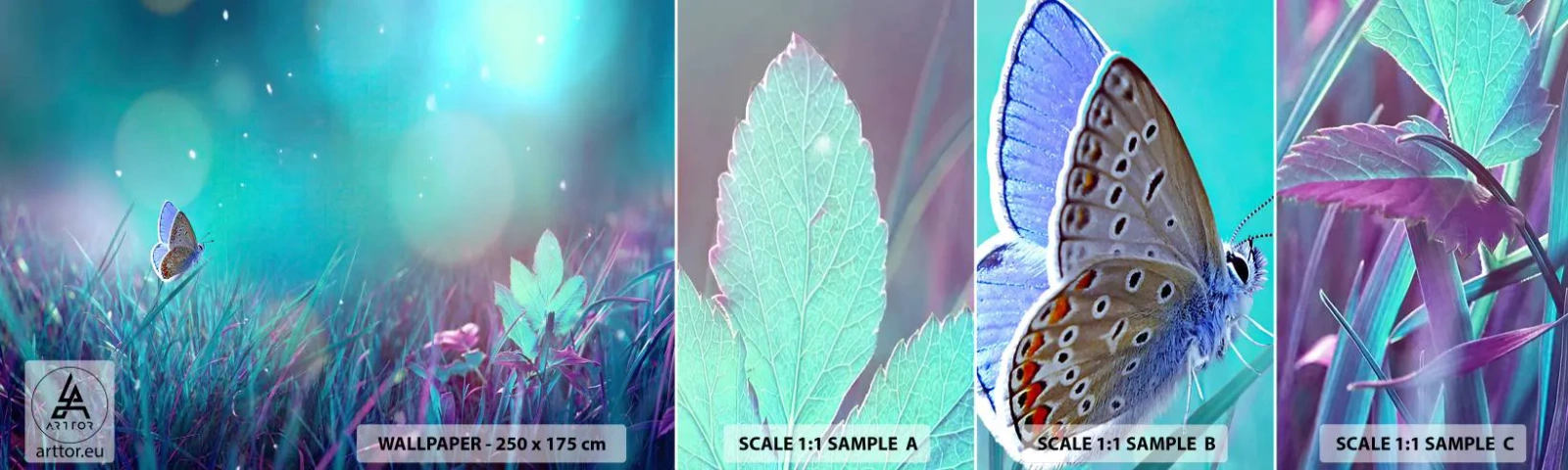 Fototapeten Muster Selbstklebend Deluxe Sticker - Das geheime Leben der Wiese - Schmetterling, Wiese, Stück - 100x30 cm