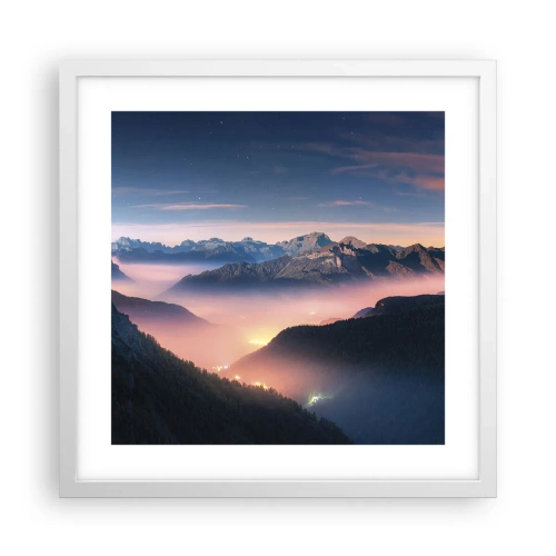 Poster in einem weißen Rahmen - Licht in den Tälern - 40x40 cm