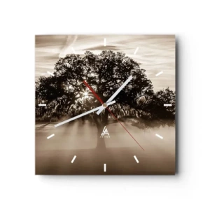 Wanduhr - Glasuhr - Sonnenstrahlen scheinen durch einen einsamen Baum - 30x30cm - Baum der guten Nachrichten  - Moderne Wanddekoration für Wohnzimmer und Schlafzimmer ARTTOR
