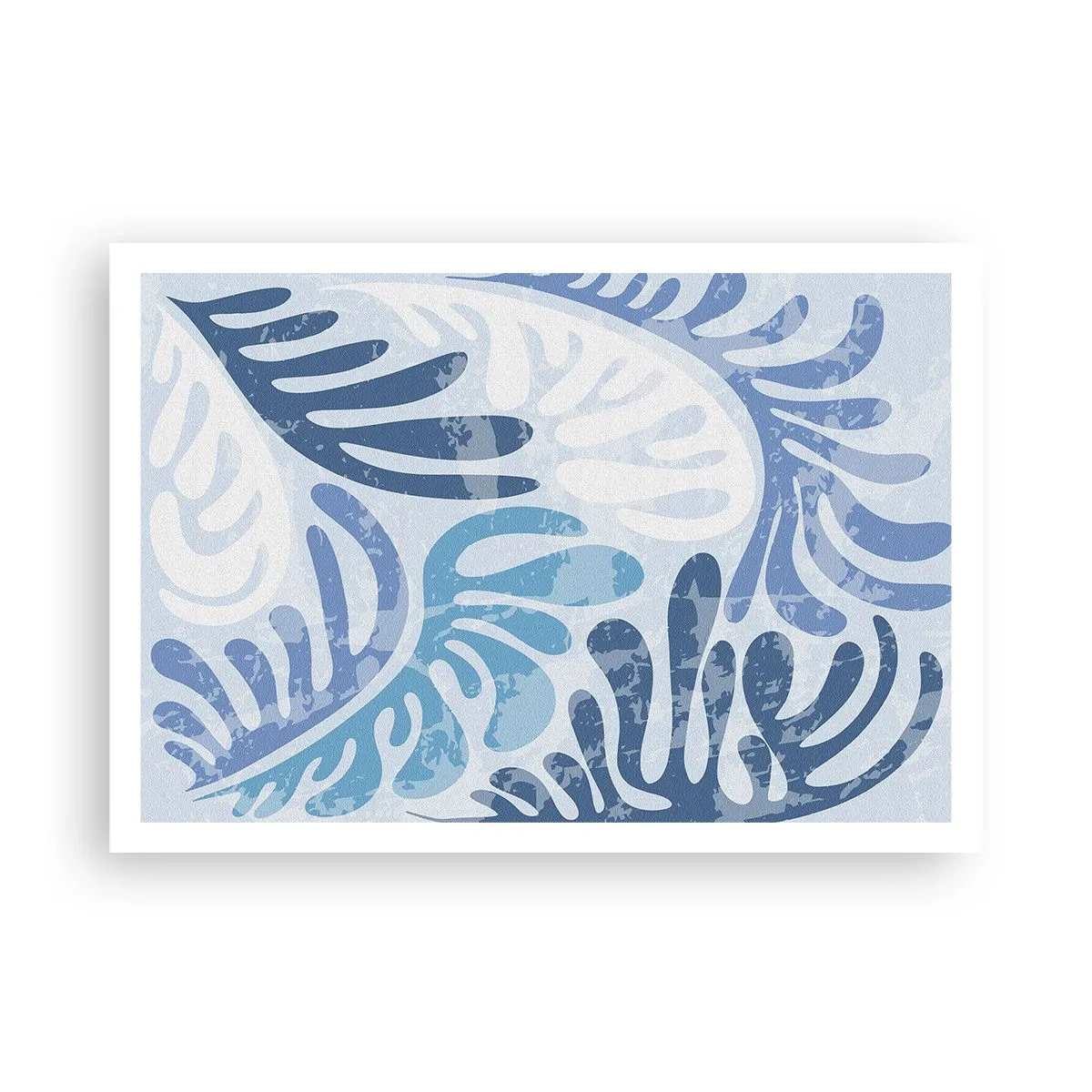 Poster - Abstrakte Formen in Blautönen auf weißem Hintergrund - 100x70cm - Blaue Farne - Moderne Wanddekoration für Wohnzimmer und Schlafzimmer ARTTOR