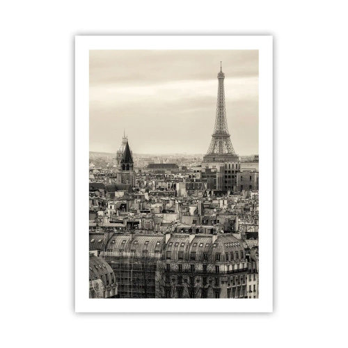 Poster - Panorama von Paris mit dem Eiffelturm in Sepiatönen - 50x70cm - Über den Dächern von Paris - Moderne Wanddekoration für Wohnzimmer und Schlafzimmer ARTTOR