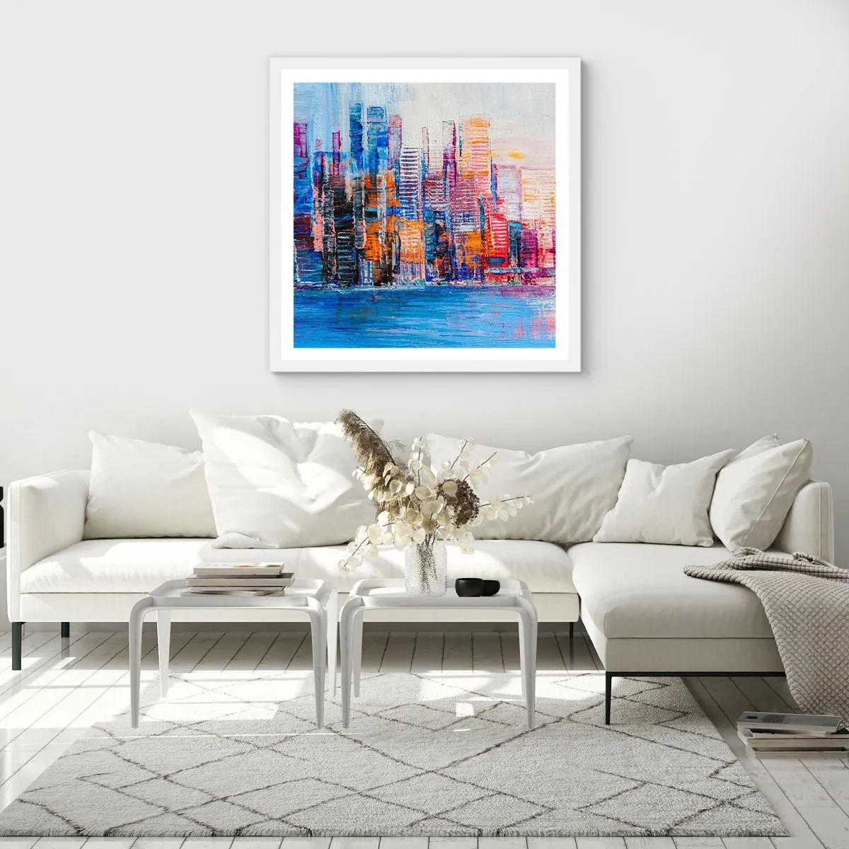 Poster in einem weißen Rahmen - Fröhliche Metropole - 60x60 cm