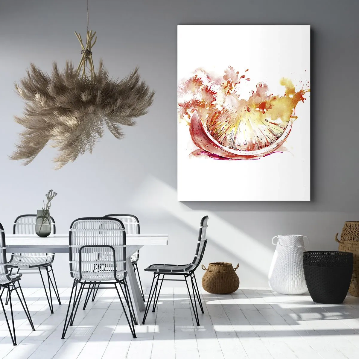 Bild auf Leinwand - Leinwandbild - Eine Aquarellscheibe Grapefruit in leuchtenden Farben - 50x70cm - Saftige Erfrischung - Moderne Wanddekoration für Wohnzimmer und Schlafzimmer ARTTOR