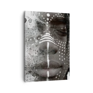 Bild auf Leinwand - Leinwandbild - Künstlerisches Gesichtsporträt mit abstrakten weißen Mustern - 50x70cm - Entdecke den Urgeist - Moderne Wanddekoration für Wohnzimmer und Schlafzimmer ARTTOR