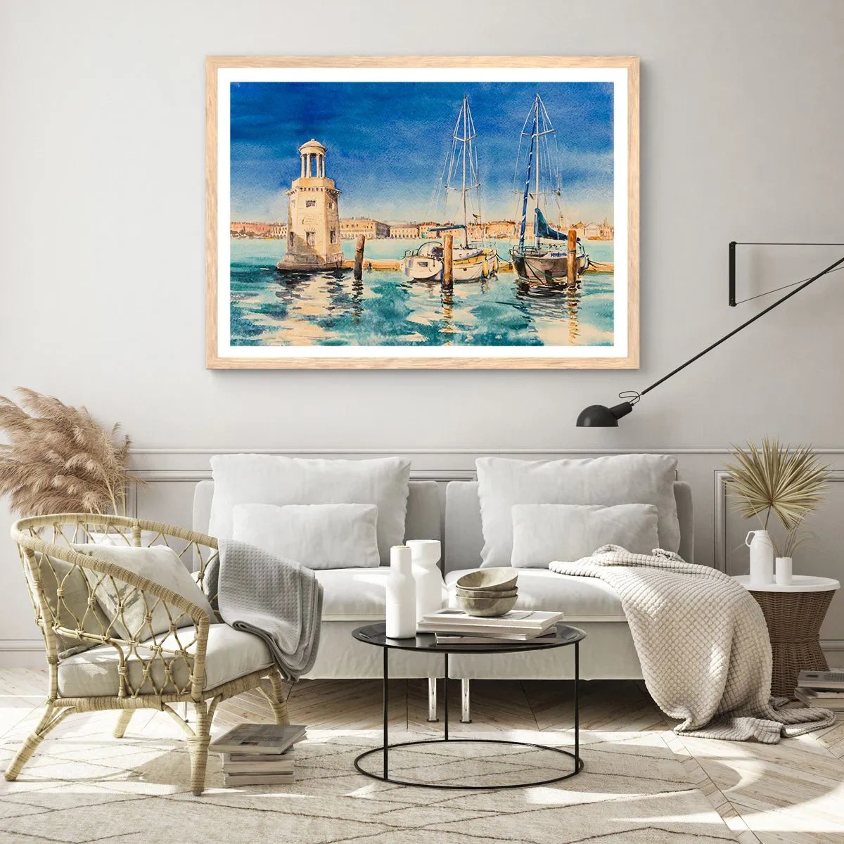 Poster in einem Rahmen aus heller Eiche - Sonnige Lagune - 40x30 cm