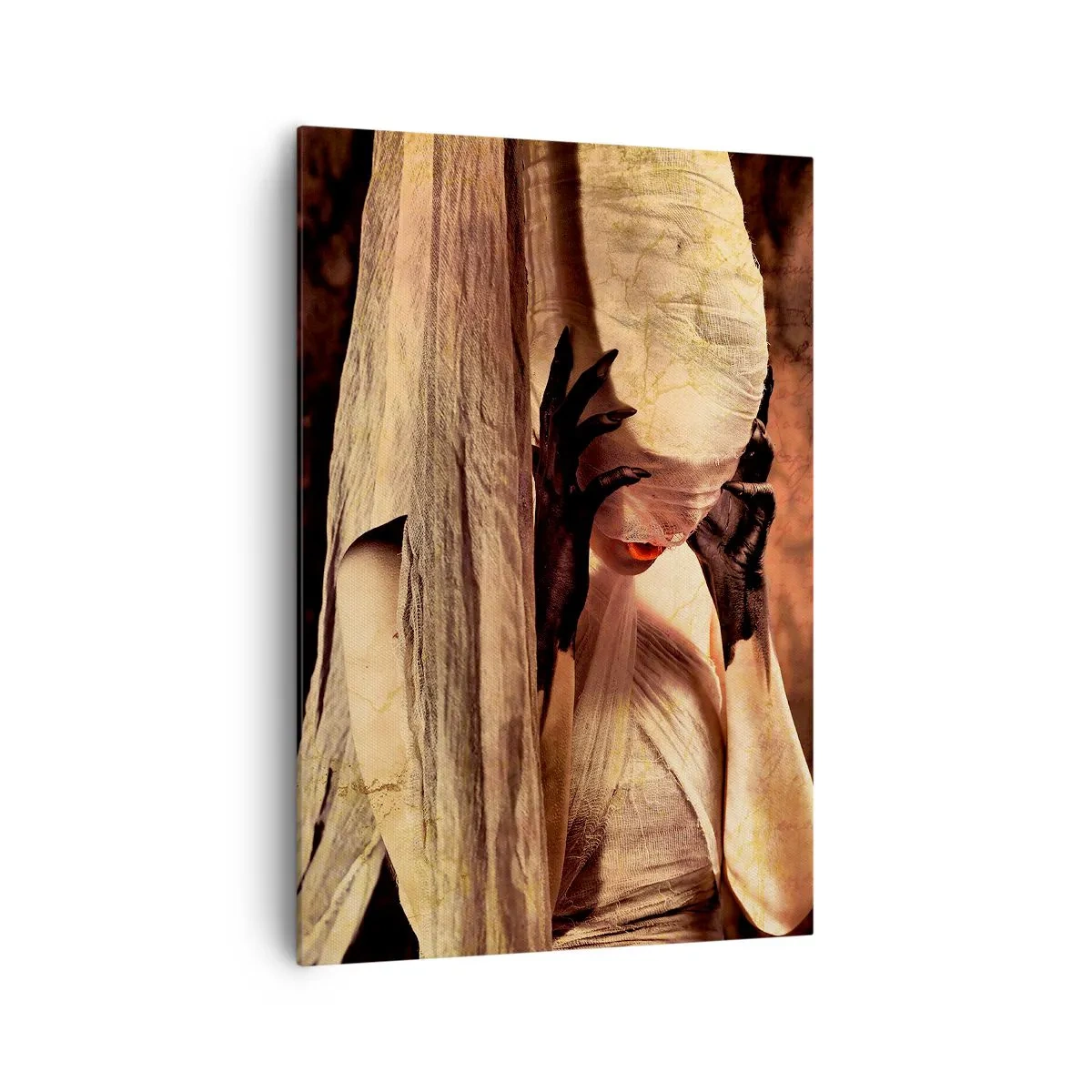 Bild auf Leinwand - Leinwandbild - Eine Frau mit Schleier und geheimnisvollem Styling vor dunklem Hintergrund - 70x100cm - Zwischen Gut und Böse - Moderne Wanddekoration für Wohnzimmer und Schlafzimmer ARTTOR