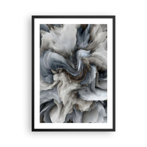 Poster in einem schwarzem Rahmen - Eine abstrakte Farbexplosion in Grau- und Blautönen. - 50x70cm - Stein und Blume - Moderne Wanddekoration für Wohnzimmer und Schlafzimmer ARTTOR