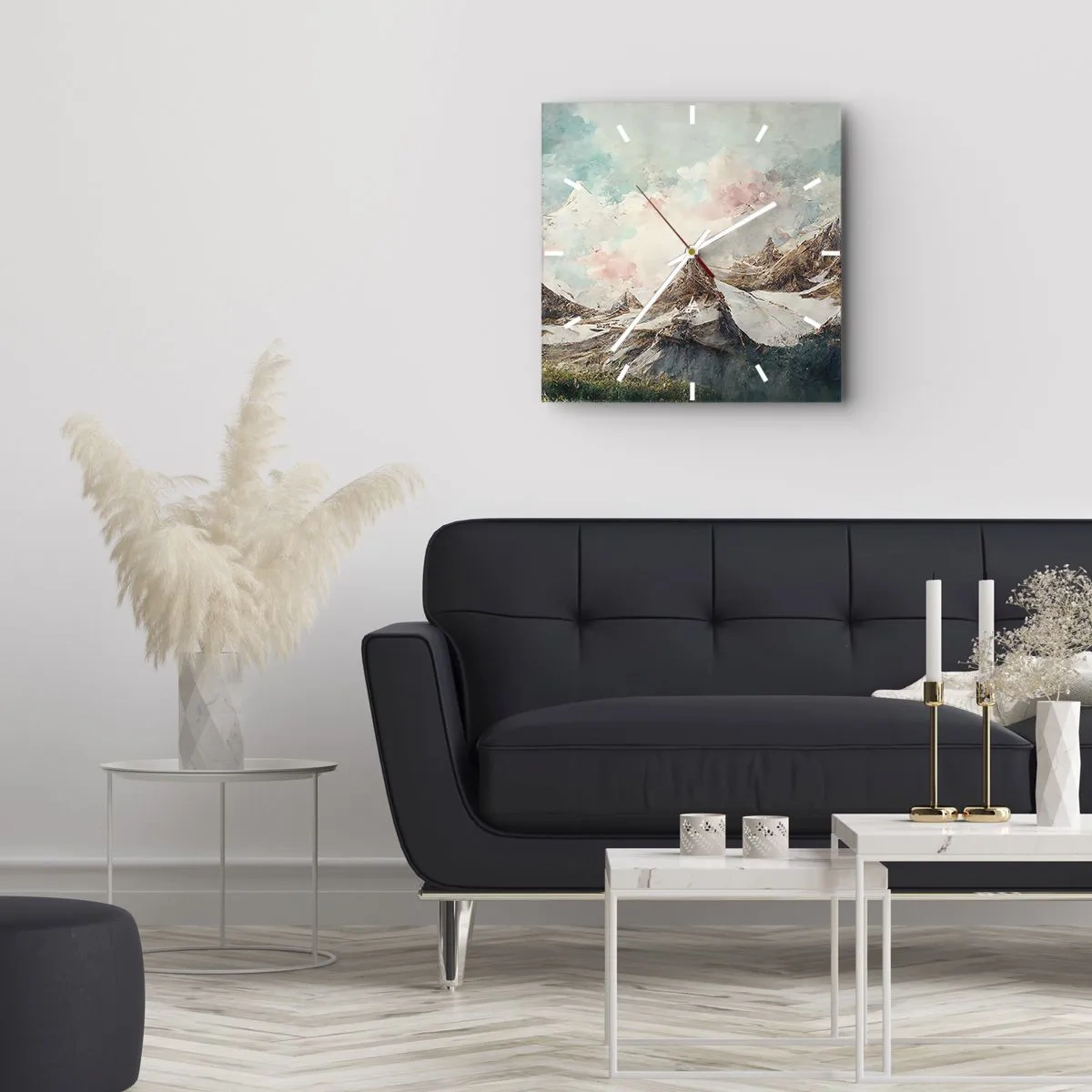 Wanduhr - Glasuhr - Malerische Berge mit pastellfarbenem Himmel - 30x30cm - Felsklingen - Moderne Wanddekoration für Wohnzimmer und Schlafzimmer ARTTOR