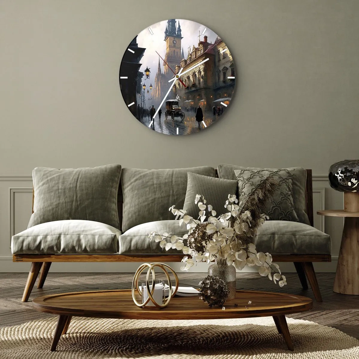 Wanduhr - Glasuhr - Charme eines Prager Abends - 40x40 cm