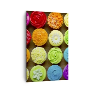 Bild auf Leinwand - Leinwandbild - Bunte Cupcakes mit pastellfarbenen Verzierungen - 80x120cm - Alles andere - alles lecker - Moderne Wanddekoration für Wohnzimmer und Schlafzimmer ARTTOR