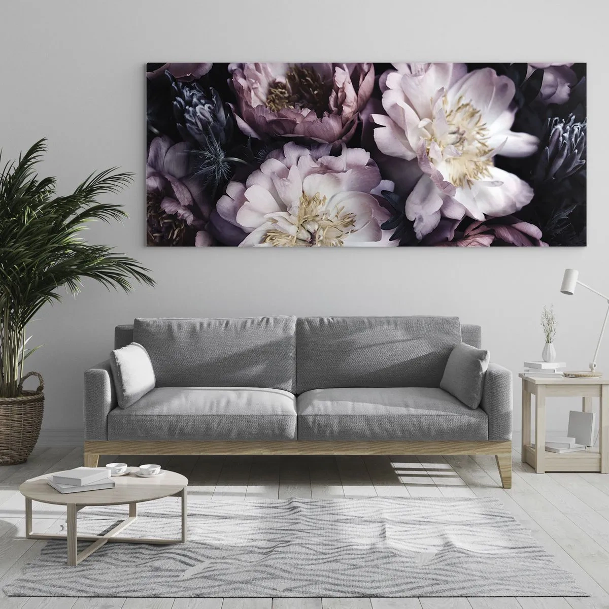 Glasbild - Bild auf glas - Blumen in zarten Pastelltönen - 120x50cm - Blumenstrauß im alten Stil - Moderne Wanddekoration für Wohnzimmer und Schlafzimmer ARTTOR