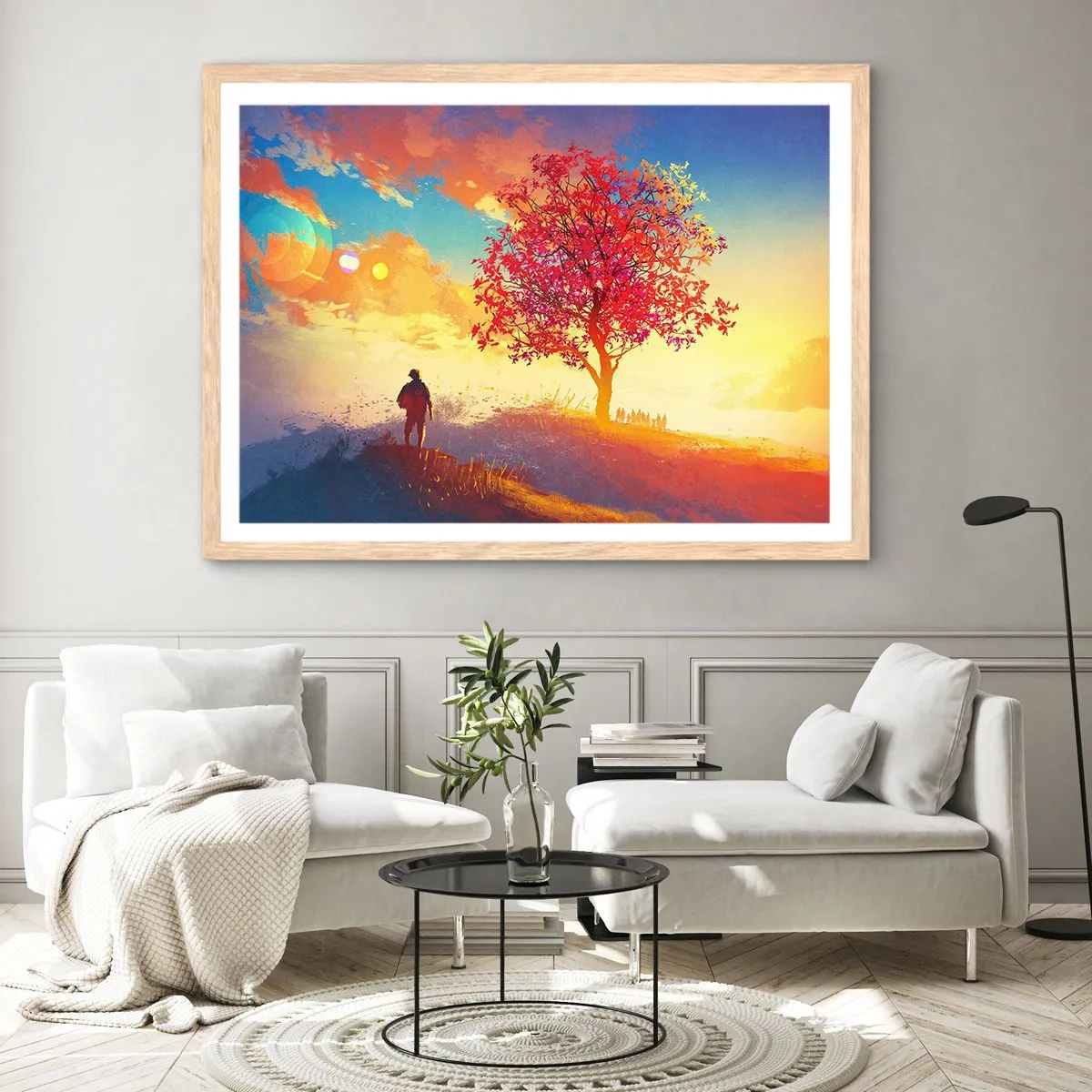 Poster in einem Rahmen aus heller Eiche - Pilger am Ziel - 100x70 cm