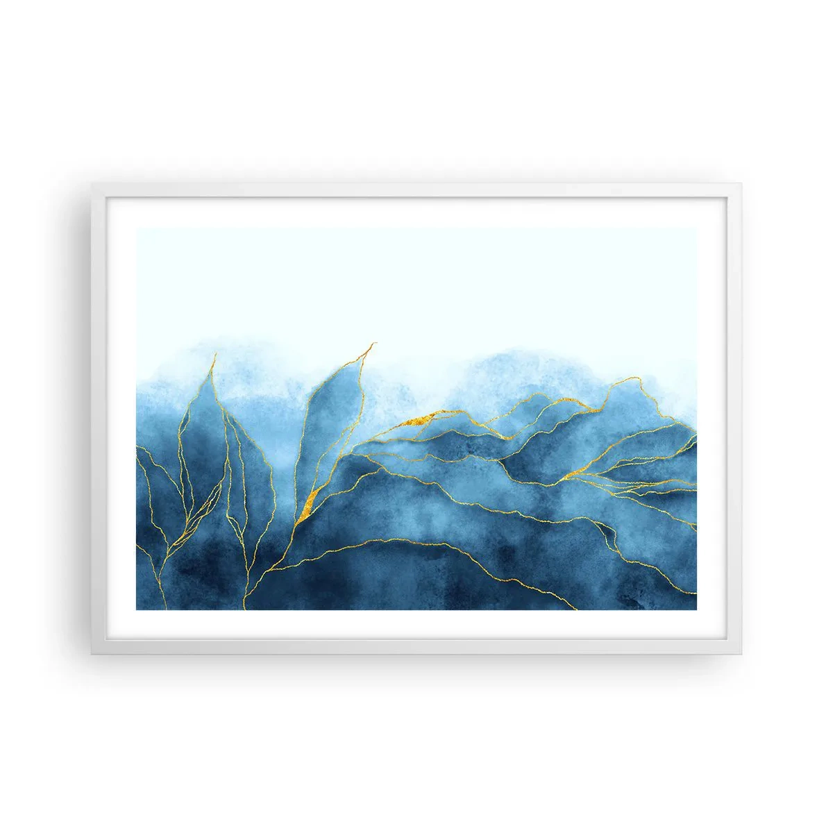 Poster in einem weißen Rahmen - Blau im Gold - 70x50 cm