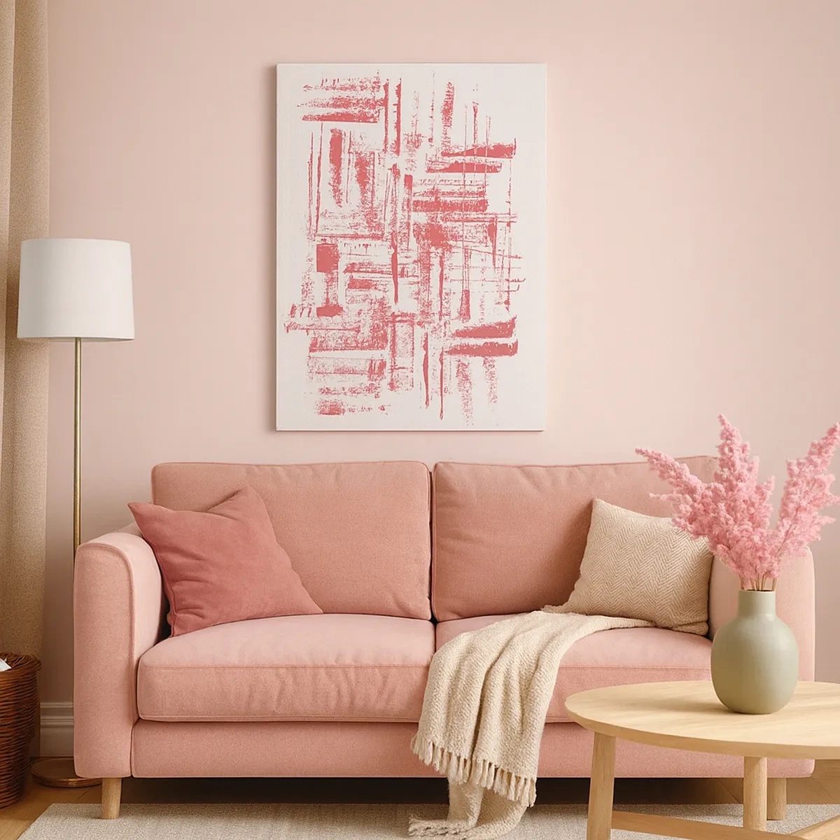 Bild auf Leinwand - Leinwandbild - Abstrakte rosa Texturen auf weißem Hintergrund - 50x70cm - Die rote Stadt - Moderne Wanddekoration für Wohnzimmer und Schlafzimmer ARTTOR