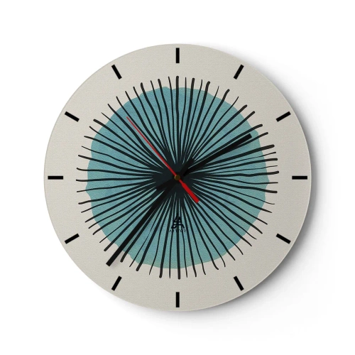 Wanduhr - Glasuhr - Abstraktes Motiv mit blauem Kreis und schwarzen Linien - 30x30cm - Strahlend im Blau - Moderne Wanddekoration für Wohnzimmer, Küche und Schlafzimmer ARTTOR