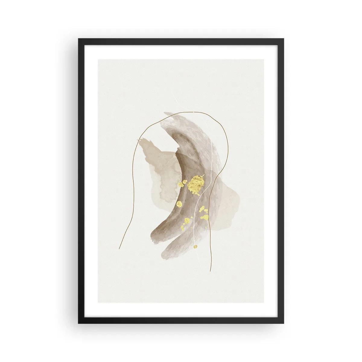 Poster in einem schwarzem Rahmen - Ein abstraktes Muster in Beige mit zarten Goldakzenten. - 50x70cm - Im Weltraum begegnet - Moderne Wanddekoration für Wohnzimmer und Schlafzimmer ARTTOR