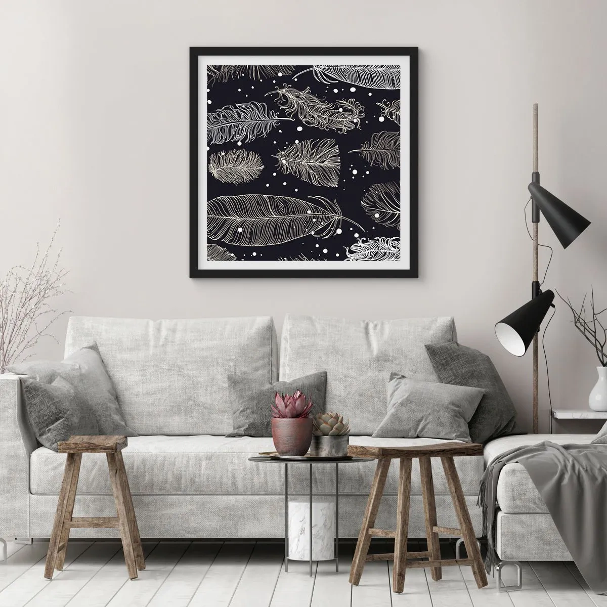 Poster in einem schwarzem Rahmen - Gefiederte Spitze - 30x30 cm