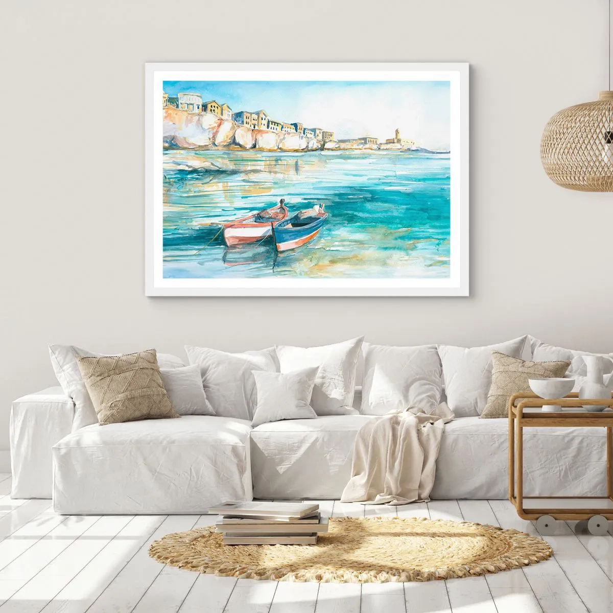 Poster in einem weißen Rahmen - Landschaft in Azurblau - 50x40 cm