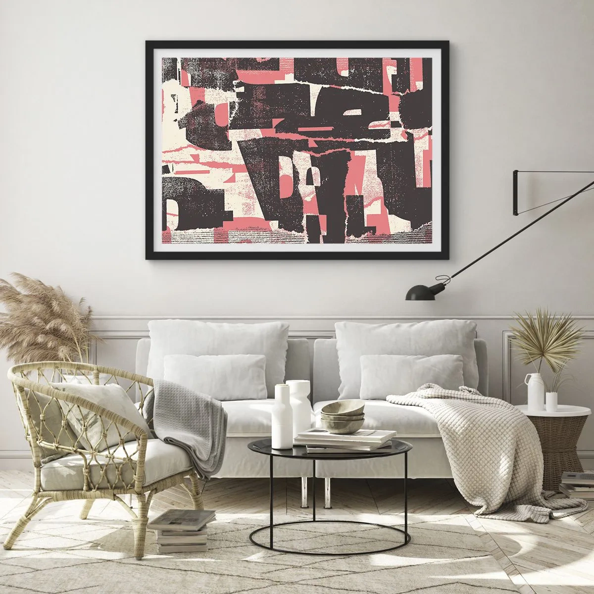 Poster in einem schwarzem Rahmen - Eine abstrakte Komposition in Rosa- und Brauntönen. - 100x70cm - All dieser Lärm - Moderne Wanddekoration für Wohnzimmer und Schlafzimmer ARTTOR