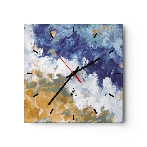 Wanduhr - Glasuhr - Abstraktion in Blau-, Weiß- und Goldtönen - 30x30cm - Tanz der Naturelemente - Moderne Wanddekoration für Wohnzimmer und Schlafzimmer ARTTOR