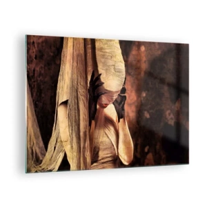 Glasbild - Bild auf glas - Eine geheimnisvolle Frau, umgeben von goldenen Stoffen - 70x50cm - Zwischen Gut und Böse - Moderne Wanddekoration für Wohnzimmer und Schlafzimmer ARTTOR