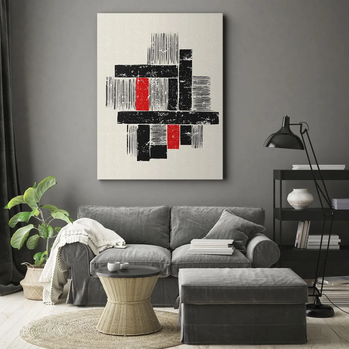 Bild auf Leinwand - Leinwandbild - Abstrakte geometrische Komposition in Schwarz und Rot - 50x70cm - Rot und Schwarz - Moderne Wanddekoration für Wohnzimmer und Schlafzimmer ARTTOR