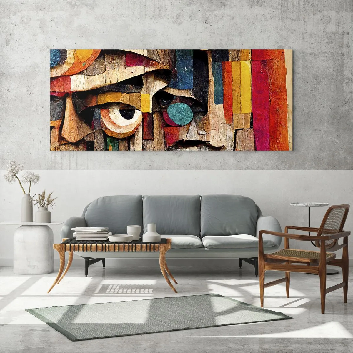Glasbild - Bild auf glas - Abstrakte Gesichter in intensiven Farben - 160x50cm - Ich sehe dich… - Moderne Wanddekoration für Wohnzimmer und Schlafzimmer ARTTOR