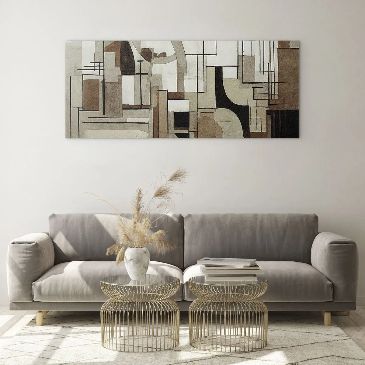 Glasbild - Bild auf glas - Architektonische Abstraktion in Beige und Braun - 140x50cm - Stadtbild 2.0 - Moderne Wanddekoration für Wohnzimmer und Schlafzimmer ARTTOR