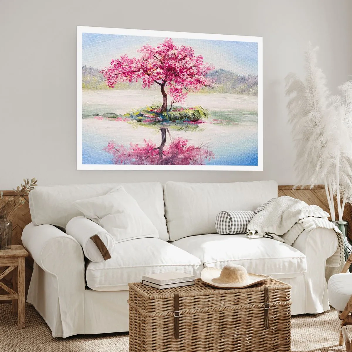 Poster - Ein blühender Baum auf stillem Wasser - 100x70cm - Der Ritus des Frühlings - Moderne Wanddekoration für Wohnzimmer und Schlafzimmer ARTTOR