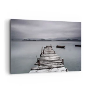 Bild auf Leinwand - Leinwandbild - Eine Holzbrücke, die zur ruhigen Oberfläche des Sees führt - 100x70cm - Du kannst morgen gehen - Moderne Wanddekoration für Wohnzimmer und Schlafzimmer ARTTOR