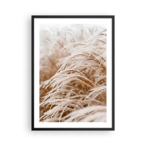 Poster in einem schwarzem Rahmen - Nahaufnahme von bereiften Gräsern in einer Winterlandschaft - 50x70cm - Verbeuge dich vor der Herbstsonne - Moderne Wanddekoration für Wohnzimmer und Schlafzimmer ARTTOR