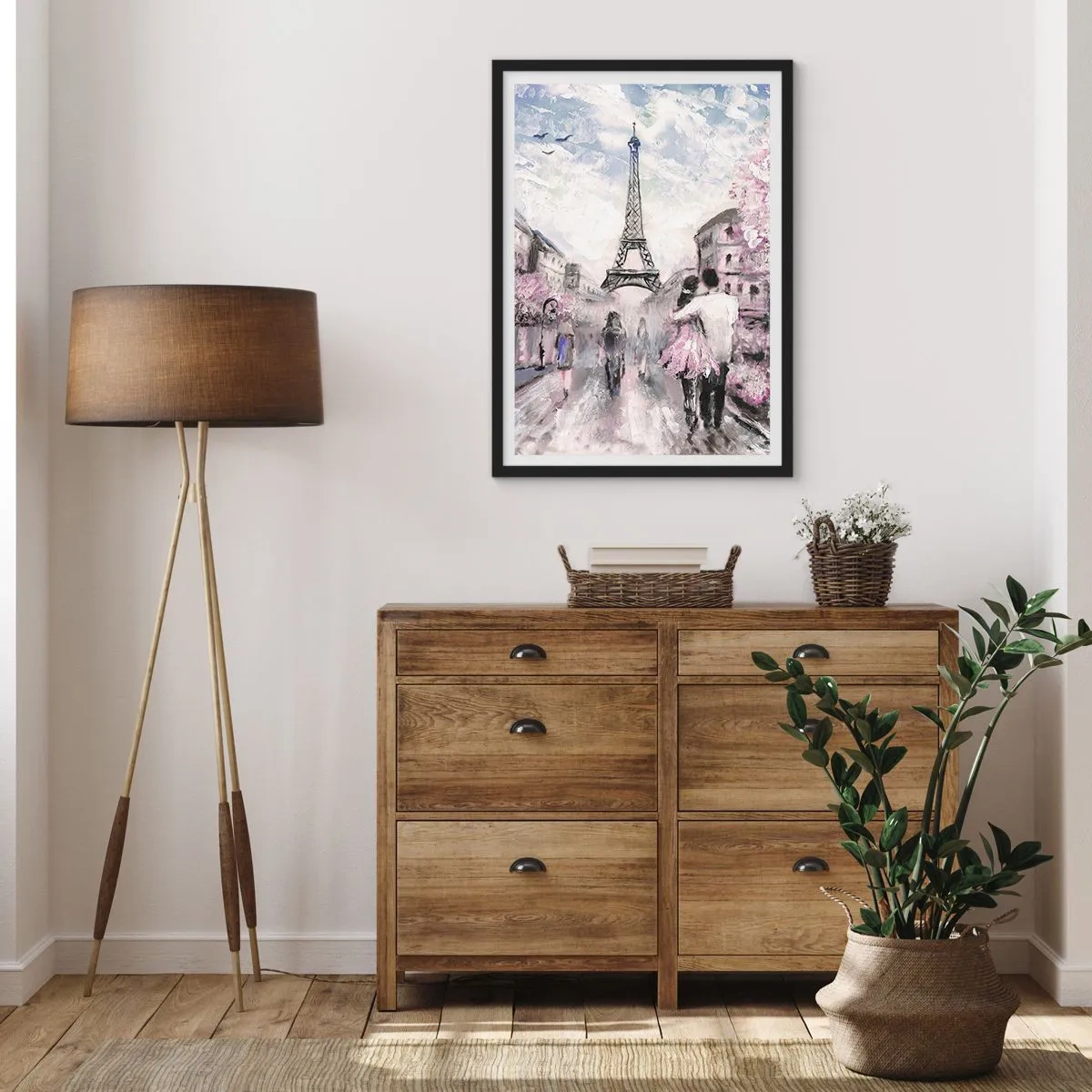 Poster in einem schwarzem Rahmen - Eine romantische Szene in Paris mit dem Eiffelturm im Hintergrund - 50x70cm - Wie man sich verlieben kann, ist nur in ... - Moderne Wanddekoration für Wohnzimmer und Schlafzimmer ARTTOR