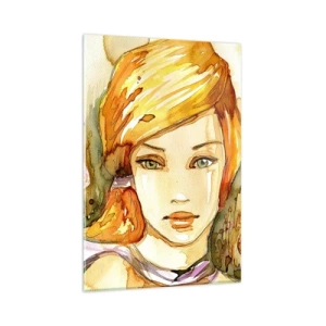 Glasbild - Bild auf glas - Porträt einer Frau in Aquarellfarben mit intensivem Blick - 80x120cm - Ein smaragdgrüner Look, der die Wut beruhigt - Moderne Wanddekoration für Wohnzimmer und Schlafzimmer ARTTOR