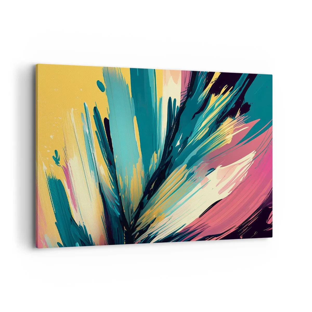 Bild auf Leinwand - Leinwandbild - Eine abstrakte Komposition in intensiven und kontrastreichen Farben. - 100x70cm - Komposition – eine Explosion der Freude - Moderne Wanddekoration für Wohnzimmer und Schlafzimmer ARTTOR