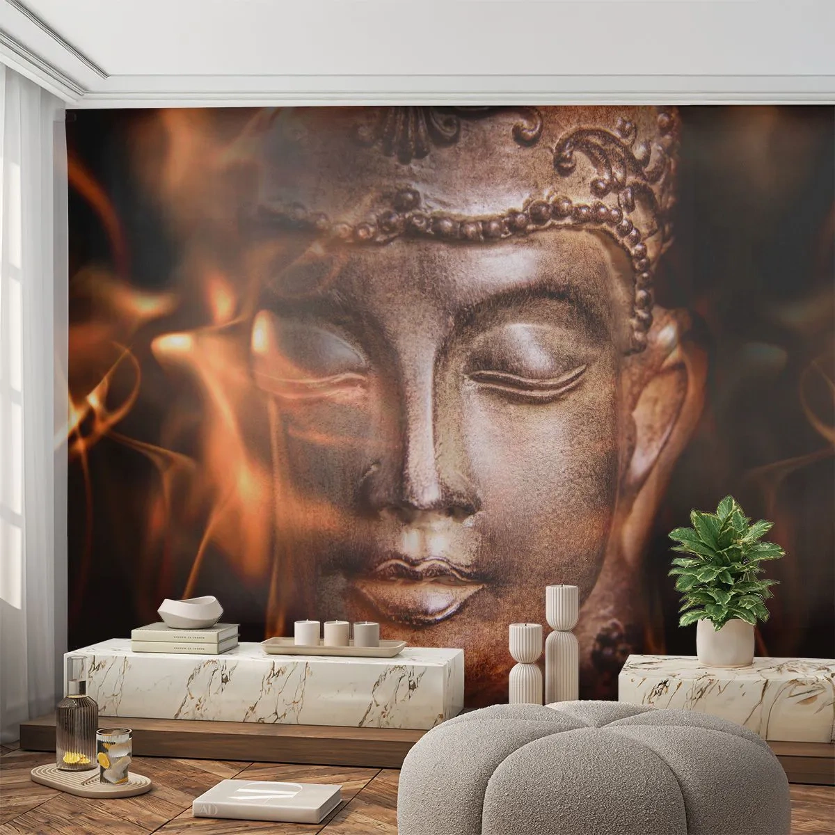 Fototapete Premium Sand - Es existiert nur hier und jetzt - Buddha, Religion, Asien - 450x315 cm