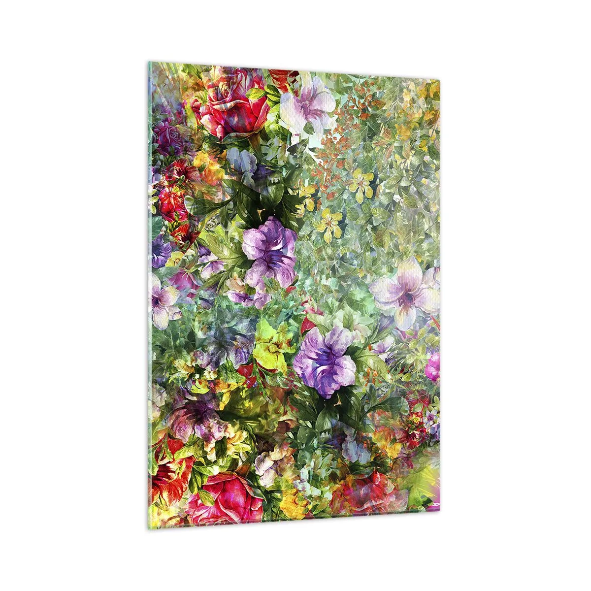 Glasbild - Bild auf glas - Bunte Blumen in einer künstlerischen Komposition - 50x70cm - In Blumen für das Verderben - Moderne Wanddekoration für Wohnzimmer und Schlafzimmer ARTTOR