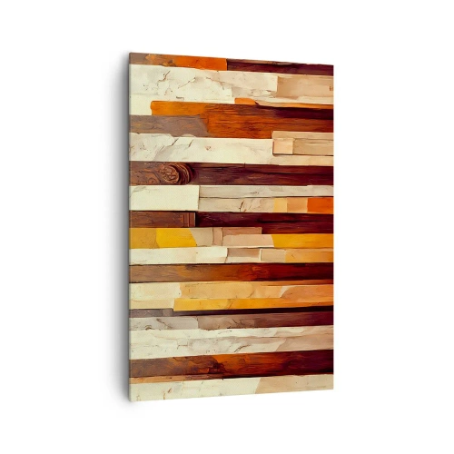 Bild auf Leinwand - Leinwandbild - Geometrische Komposition in Holz- und Goldtönen - 80x120cm - Hymne der Waldbäume - Moderne Wanddekoration für Wohnzimmer und Schlafzimmer ARTTOR