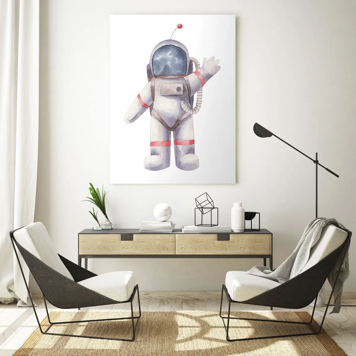 Glasbild - Bild auf glas - Astronaut winkt im Weltraum - 50x70cm - Bis dann! - Moderne Wanddekoration für Wohnzimmer und Schlafzimmer ARTTOR