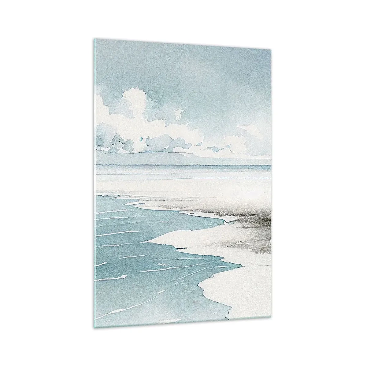 Glasbild - Bild auf glas - Ruhiges Meer und Strand in hellen Blautönen - 70x100cm - Sanfte Flut - Moderne Wanddekoration für Wohnzimmer und Schlafzimmer ARTTOR