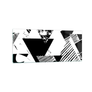 Glasbild - Bild auf glas - Geometrische Muster in minimalistischer Schwarz-Weiß-Form - 120x50cm - Regen von Dreiecken - Moderne Wanddekoration für Wohnzimmer und Schlafzimmer ARTTOR