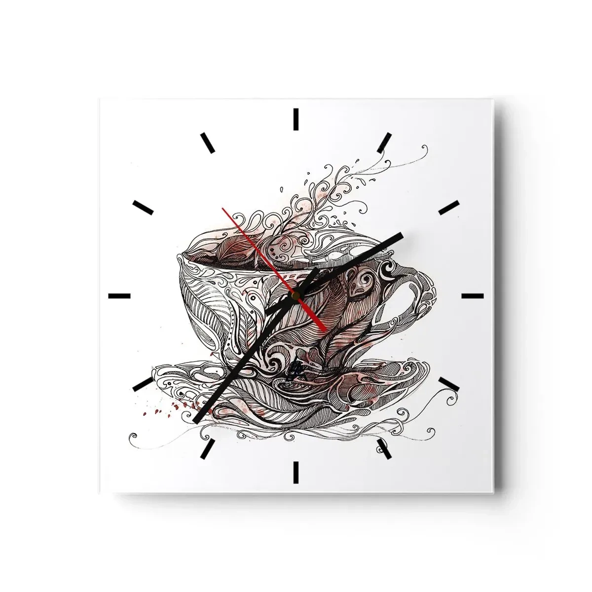 Wanduhr - Glasuhr - Dekorative Kaffeetasse mit kunstvollem Muster - 30x30cm - Tee für alles - Moderne Wanddekoration für Wohnzimmer und Schlafzimmer ARTTOR