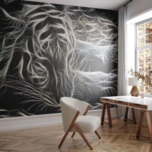 Fototapete Standard Eco - Abstraktes Bild eines Tigers in Neonlinien - 100x70cm - Eine Studie über die Leichtigkeit der Katze - Moderne Wanddekoration für Wohnzimmer und Schlafzimmer ARTTOR
