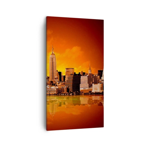 Bild auf Leinwand - Leinwandbild - Das Großstadtpanorama in Gelb und Bronze - 45x80 cm