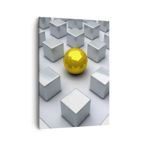 Bild auf Leinwand - Leinwandbild - Eine goldene Kugel, die zwischen den silbernen Würfeln hervorsticht - 50x70cm - Warum ich? Geometrische Zusammensetzung - Moderne Wanddekoration für Wohnzimmer und Schlafzimmer ARTTOR