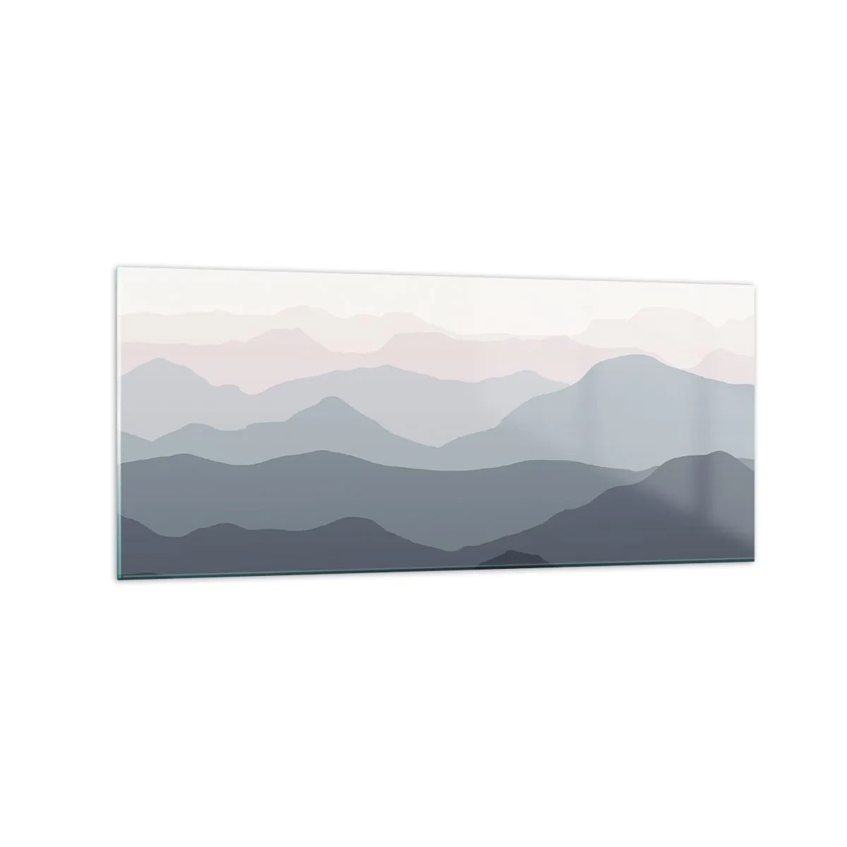 Glasbild - Bild auf glas - Dezente Bergschichten in Grau- und Blautönen - 120x50cm - Wellen der Berge - Moderne Wanddekoration für Wohnzimmer und Schlafzimmer ARTTOR
