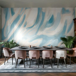 Fototapete Standard Eco - Hellblaue und cremefarbene abstrakte Pinselstriche - 100x70cm - Frühlingsbrisen - Moderne Wanddekoration für Wohnzimmer und Schlafzimmer ARTTOR